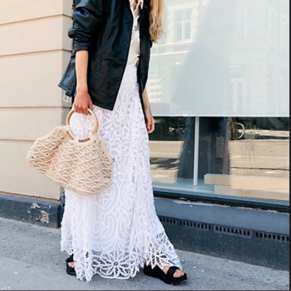 Free People White Flovy Eyelet Crocher Maxi Skirt